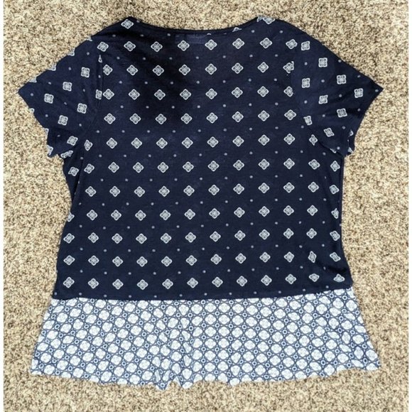 Kim Rogers Curvy Short Sleeve Knit Top Blouse Tunic Navy Size 1X Blue & White - Picture 2 of 6